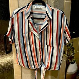 Hollister Striped Shirt with 2 pocket detail and tie. Size L